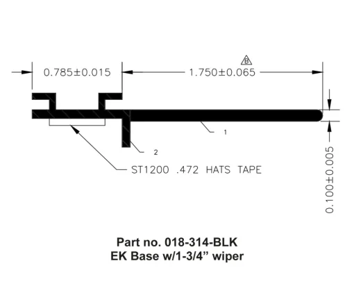#018-314-BLK – EK Base, w/1-3/4″ wiper, 1/2″ x 2-1/2″ x 35′