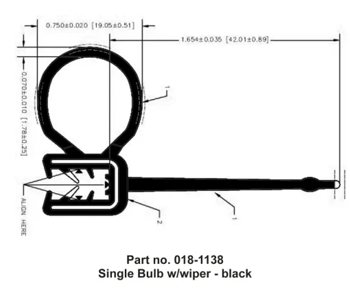 #018-1138 – Single Bulb w/wiper, 1-1/8″ x 2-1/8″ x 35′
