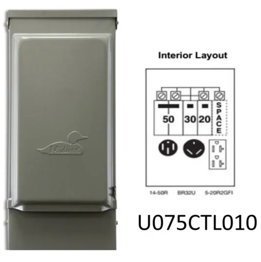 #U075CTL010 – 100AMP Outdoor RV Power Outlet w/20A GFCI, 2 Pole